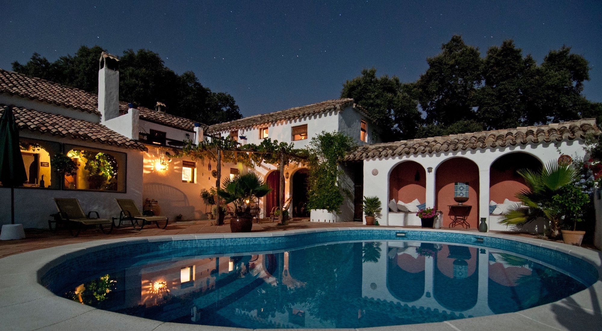 Beautiful mediterranean house at nighttime